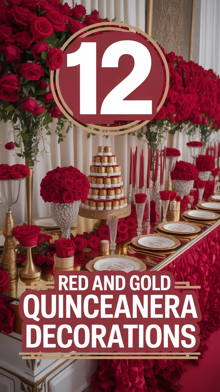 👑 12 Red And Gold Quinceanera Decorations